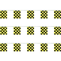 60 Feet (ft) String, 9 Inch (in) Height x 12 Inch (in) Length, 4 Mil, Yellow and Black Checkered Rectangle Pennants Polyethylene Flag