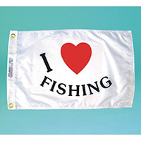 I Love Fishing 12 Inch (in) Height x 18 Inch (in) Length Nylon Fun Fishing Flag for Boats or Marinas