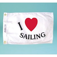 I Love Sailing 12 Inch (in) Height x 18 Inch (in) Length Nylon Fun Fishing Flag for Boats or Marinas