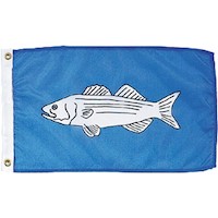 Striped Bass 12 Inch (in) Height x 18 Inch (in) Length Nylon Fish Flag for Boats or Marinas